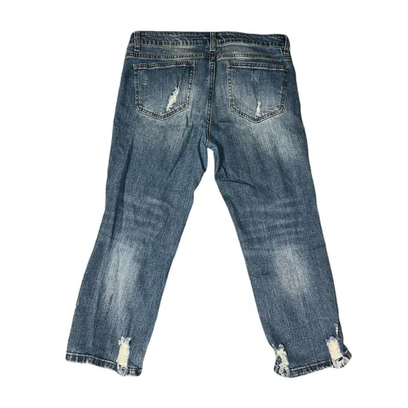 Blue distressed denim jeans with ripped knees - Picture 2 of 3